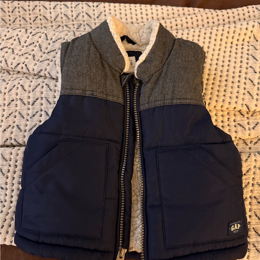 GAP Cream and Navy Sherpa Vest